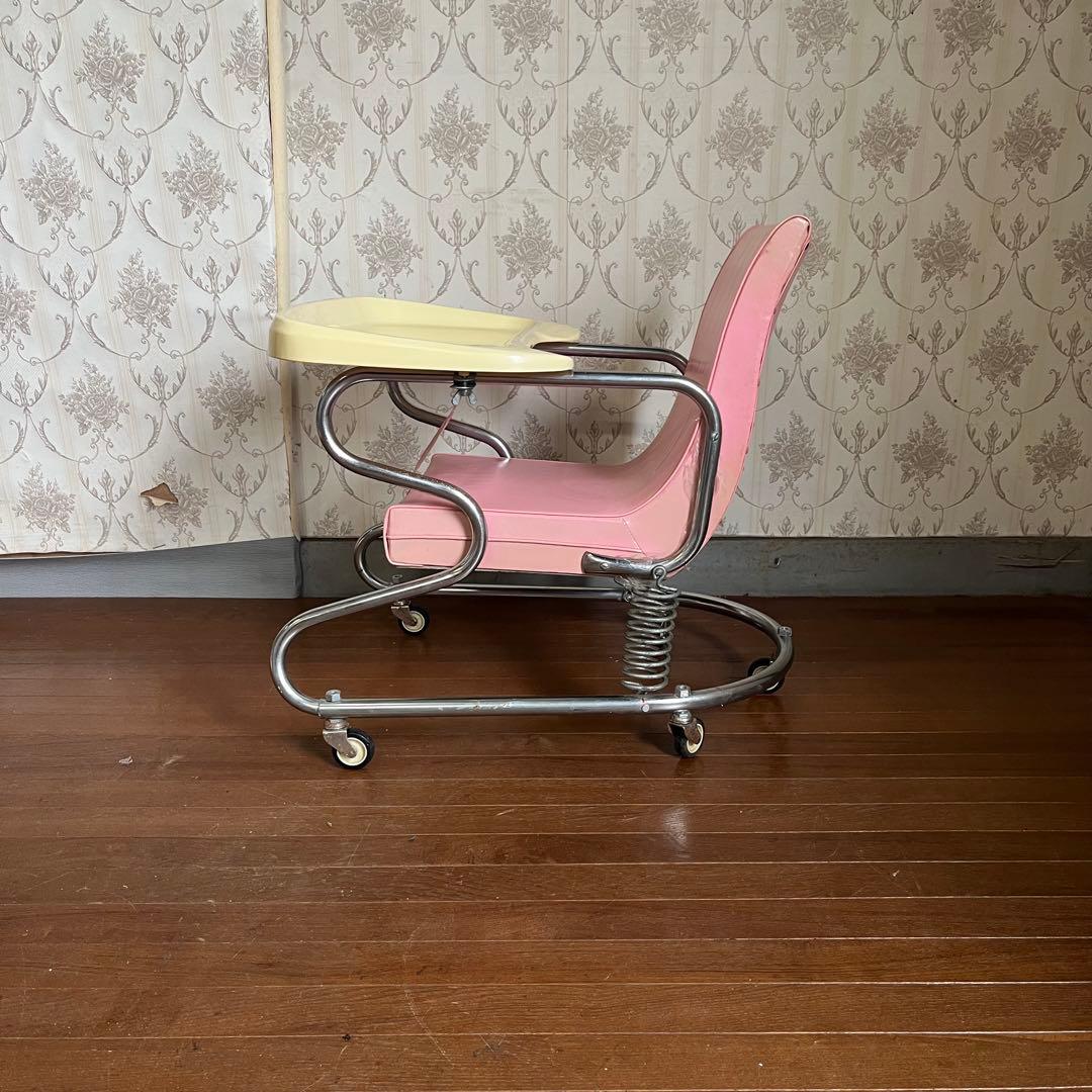 【アンティーク】昭和レトロ アイアンフレーム ベビーチェア お食事椅子 古道具