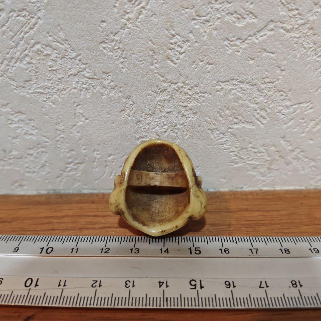 時代提物 七福神面根付 天然素材 在銘玉民【恵比寿様】高さ約3.4cm重さ約8ｇ