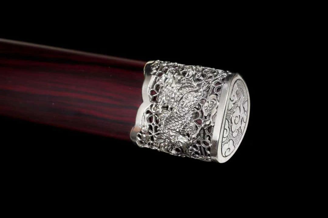 【紫檀麒麟短剣】古兵器 刀装具 日本刀　模造刀 居合刀 武士道 鑑賞用 美術刀