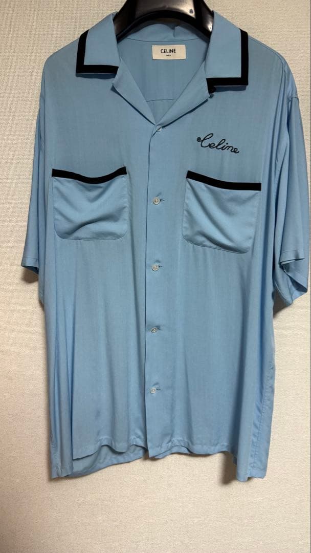 セリーヌ 21SS ボーリングシャツ ロゴ刺繍 半袖シャツ 38