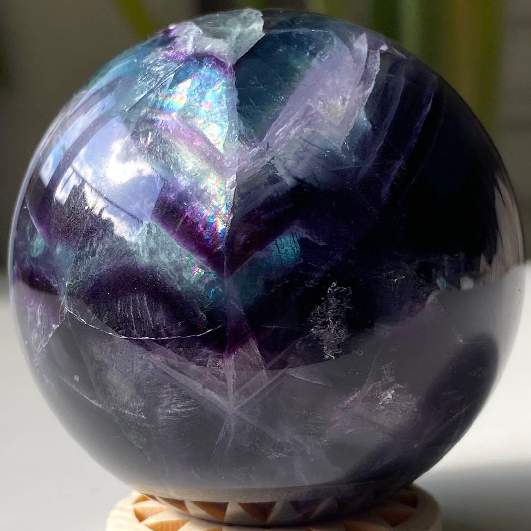 【 天然石 虹入り ブルー パープル フローライト スフィア 丸玉 蛍石 】