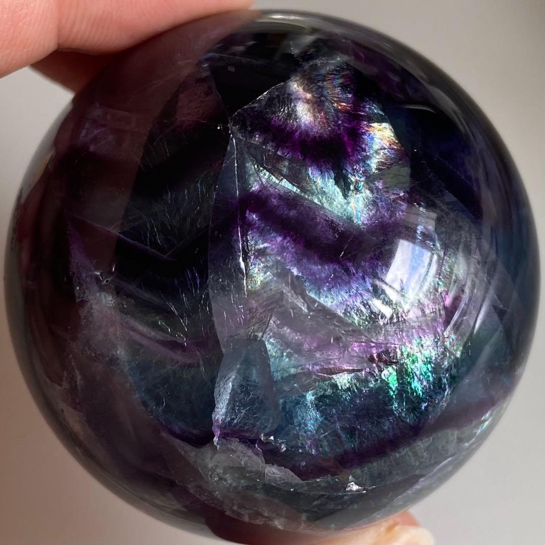 【 天然石 虹入り ブルー パープル フローライト スフィア 丸玉 蛍石 】