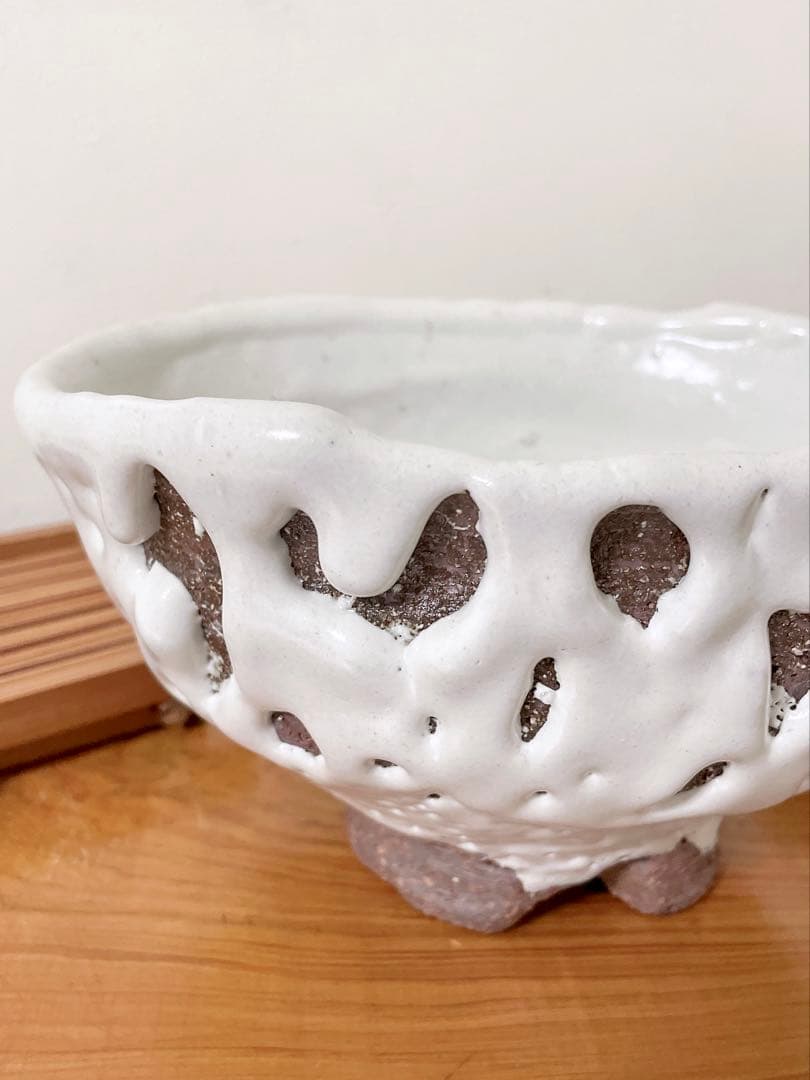 萩焼　山根清玩　鬼萩　割高台　新品　光彩庵　抹茶碗　楕円形　オーバル　陶器　作家