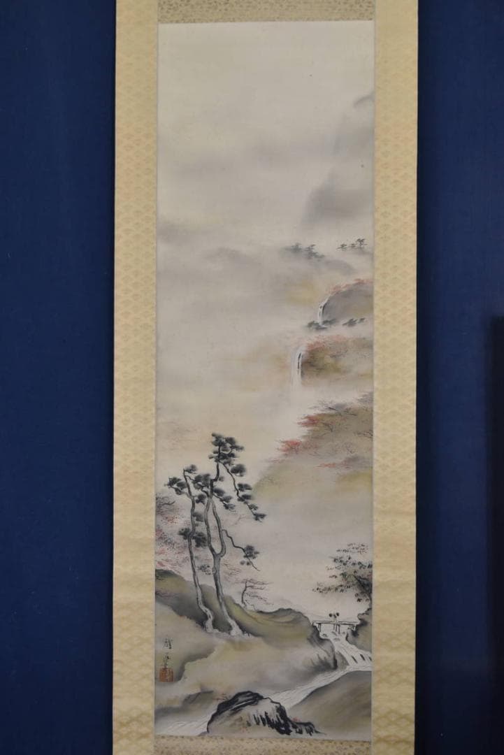 【真作】龍匡/深谿紅葉図/深山紅葉図/帰樵図/掛軸/名家伝来/AA-584