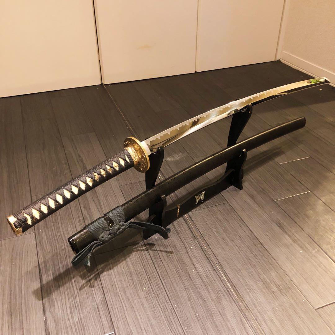 高級模造刀　居合刀　金の鍔　緑拵え