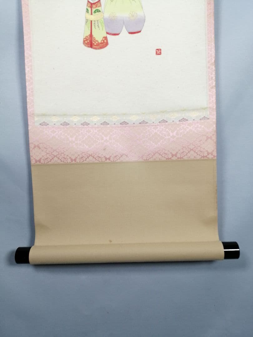 【茶道具】 大徳寺 福本積應和尚筆 立雛画賛「桃花千年春」茶掛　掛軸　軸B965