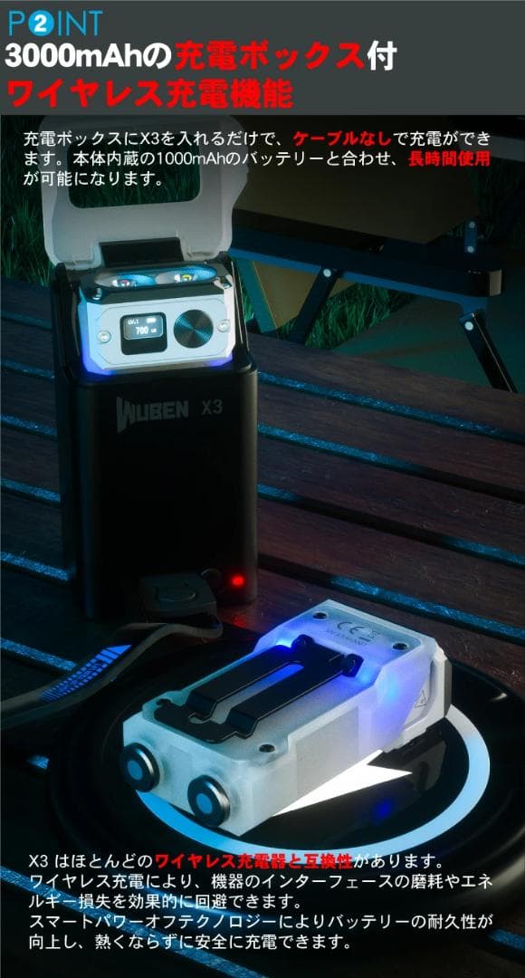 【ショールーム展示品美品】WUBEN品番【X3】フラッシュライト充電ボックス付
