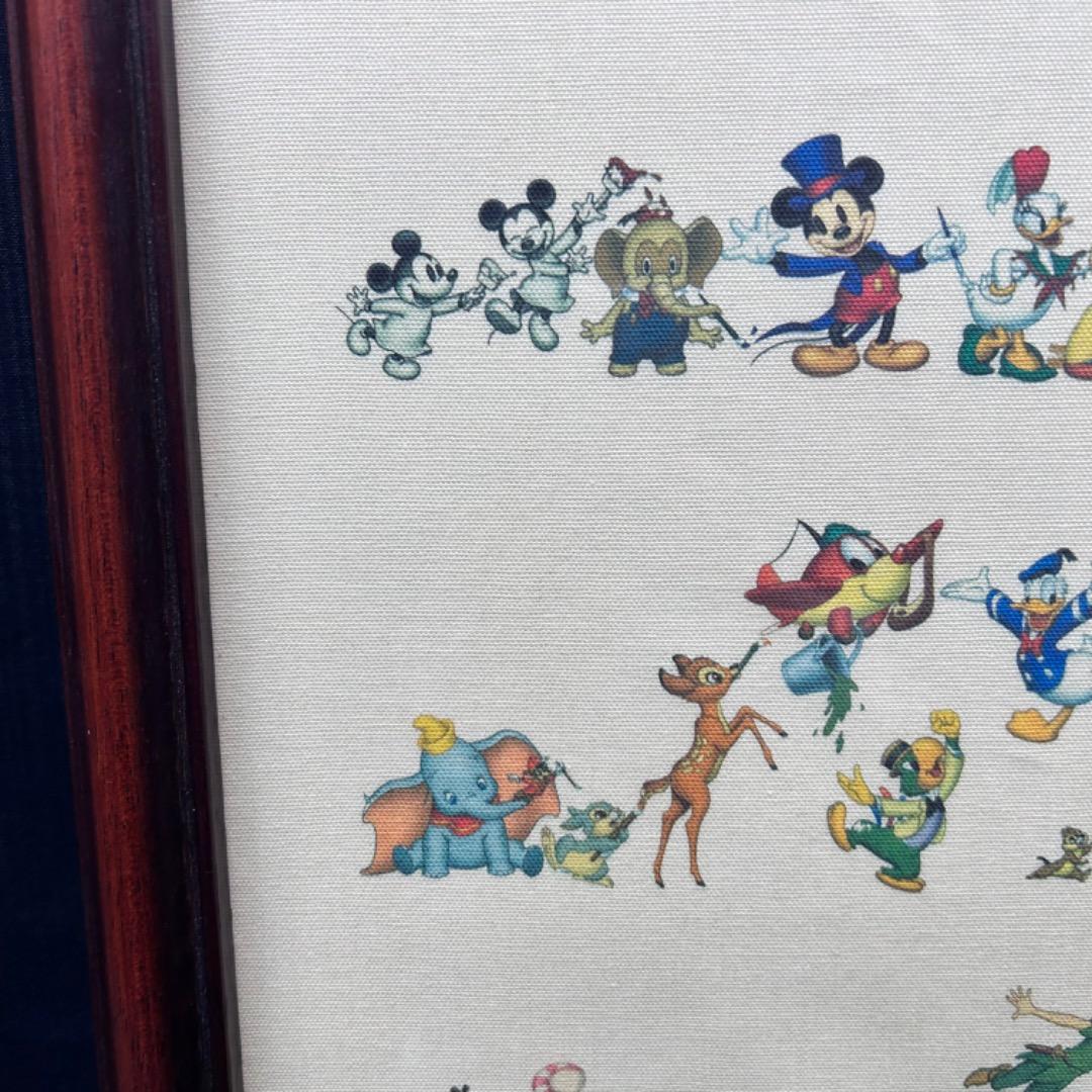 ▽Na右1007 ディズニー 1500枚限定 100周年記念　布ポスター 額装
