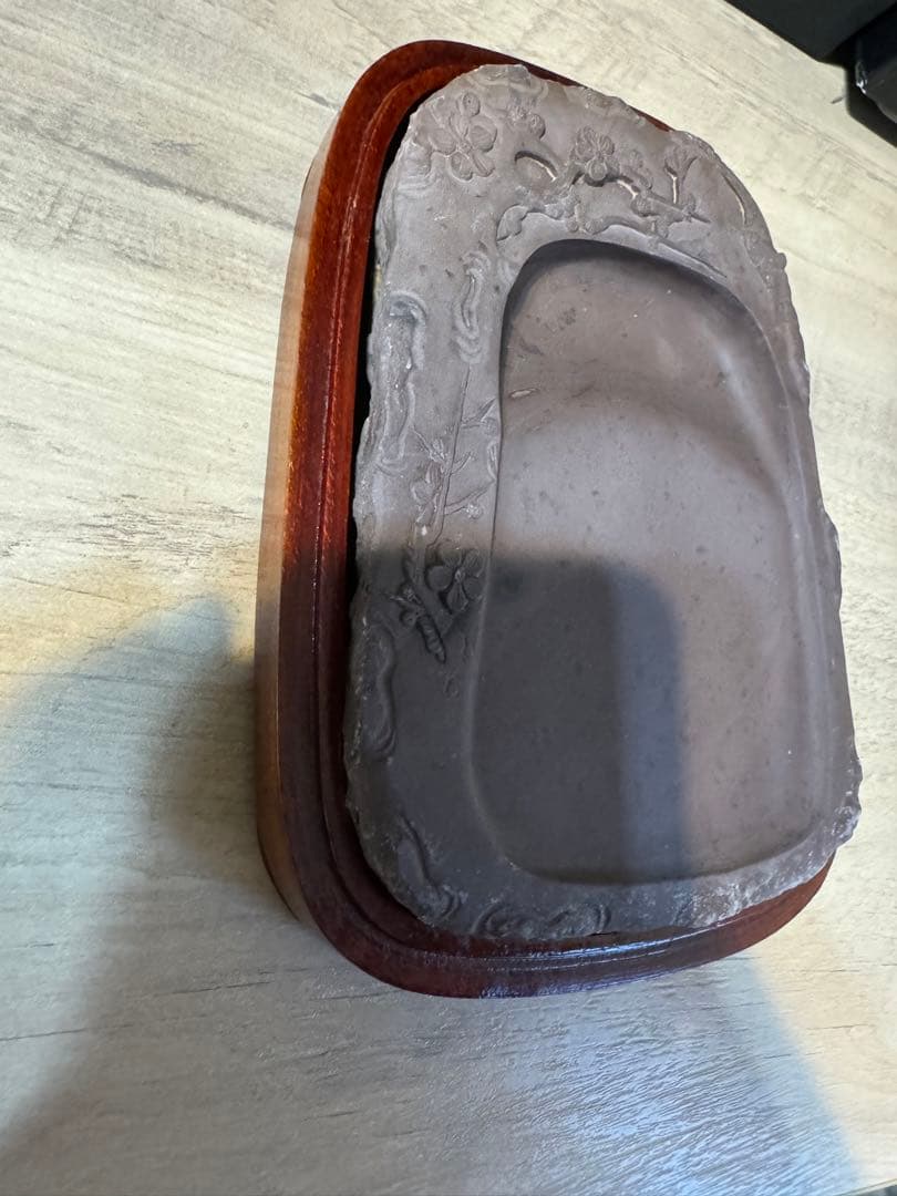 【高級書道具セット】徽州胡開文製 墨6点＋大型端渓系硯（約19cm）木枠付