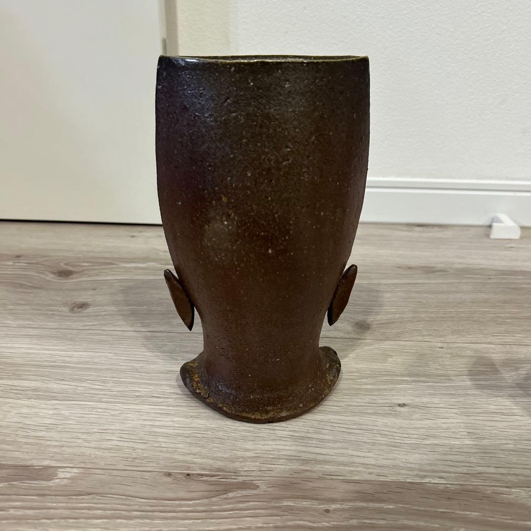 新品　備前焼 花瓶 耳付花器 　奥本丸味　作