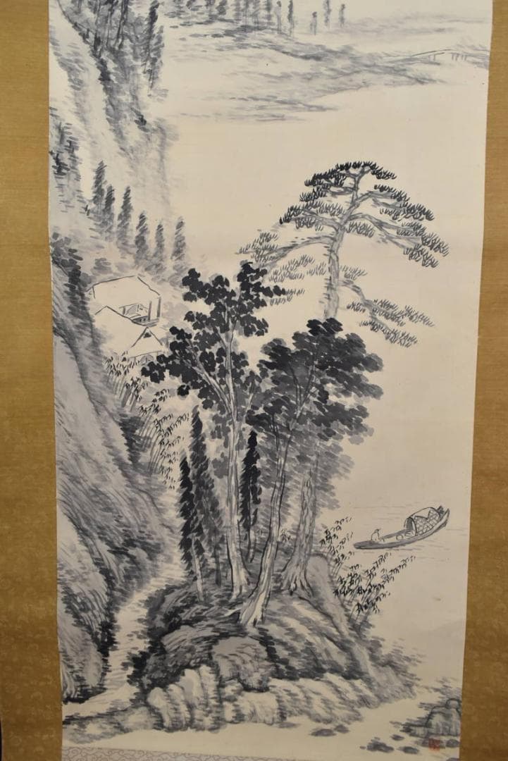 【真作】福田浩湖/水墨湖山清趣/掛軸☆宝船☆AB-304