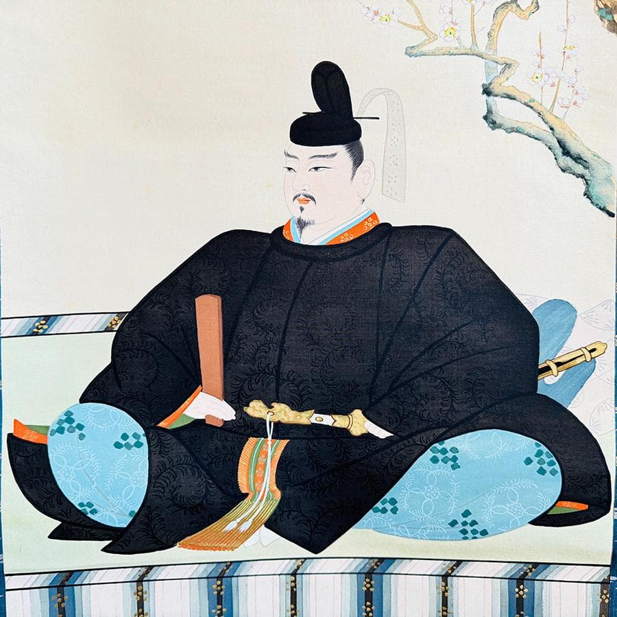 肉筆 菅舟筆 天神様『菅公御尊像』掛軸 座像 共箱 縦193cm横55cm