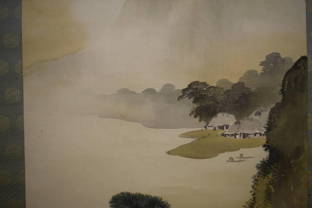 真作/岡田雪窓/山水漁師図/布袋屋掛軸HG-467