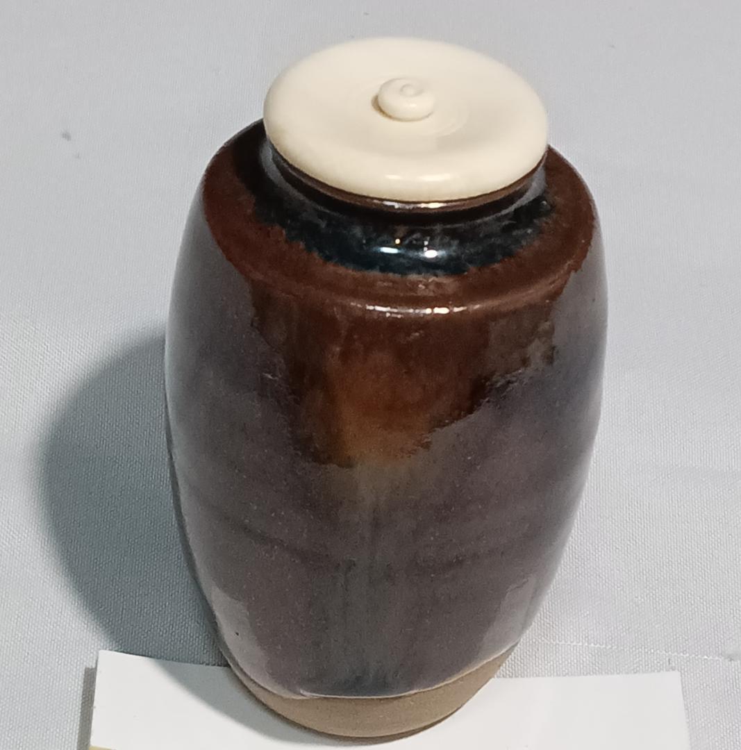 茶道具　京都清水焼　平安喜山作　肩衝茶入　吉野間道仕覆付　美品！！