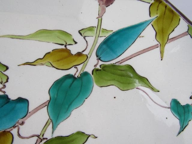 Y5-1012◇九谷焼 健作 鉄仙色絵文 大皿 八角皿 飾皿 巾43ｃｍ◇