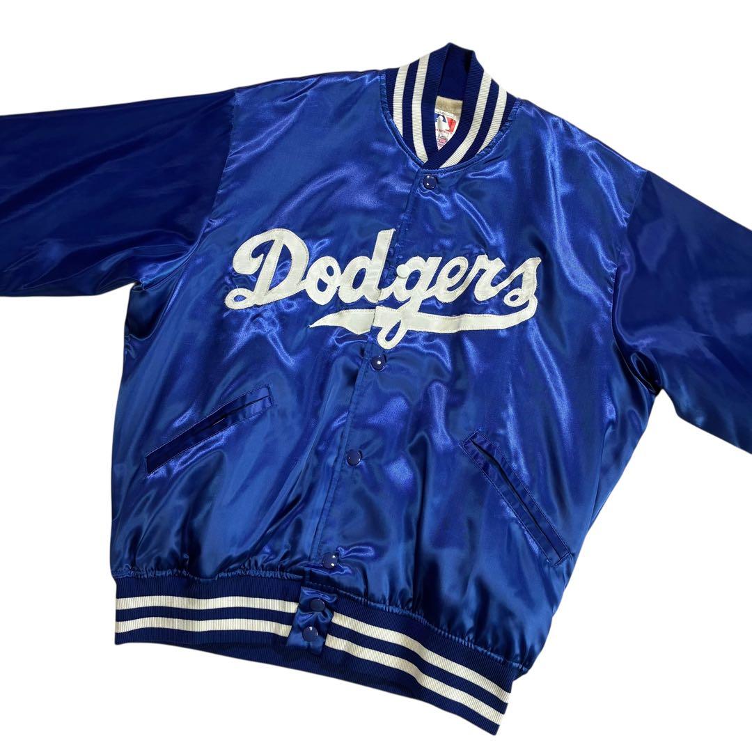 80s 90s USA製 Dodgers ナイロン スタジャン L 青 白