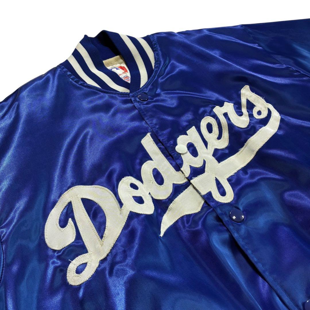 80s 90s USA製 Dodgers ナイロン スタジャン L 青 白