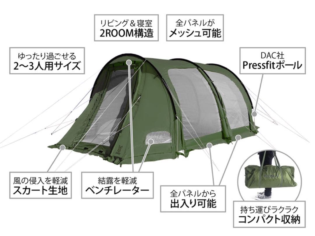 関*子様 週末限定オークション　DOD カマボコテント3S カーキ　T3-688