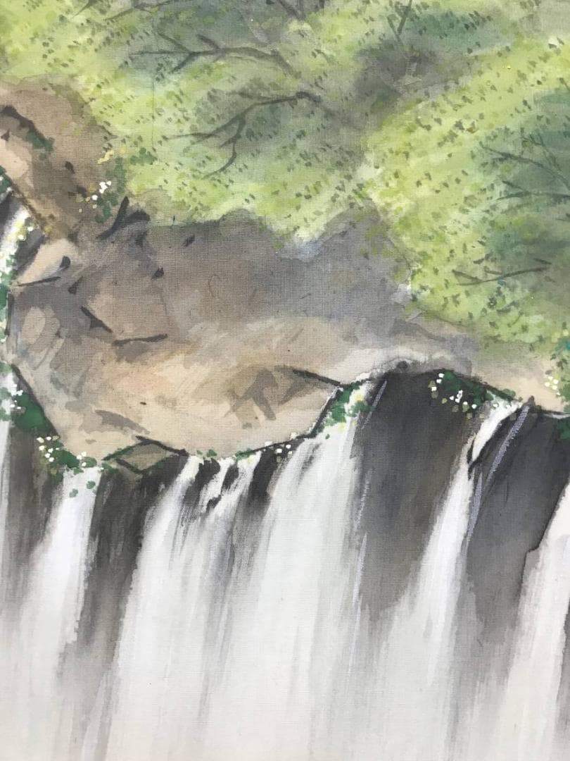 真作/堀江春斎/富士に白糸滝図/富士山図/滝/富岳図/掛軸/名家伝来AE-388