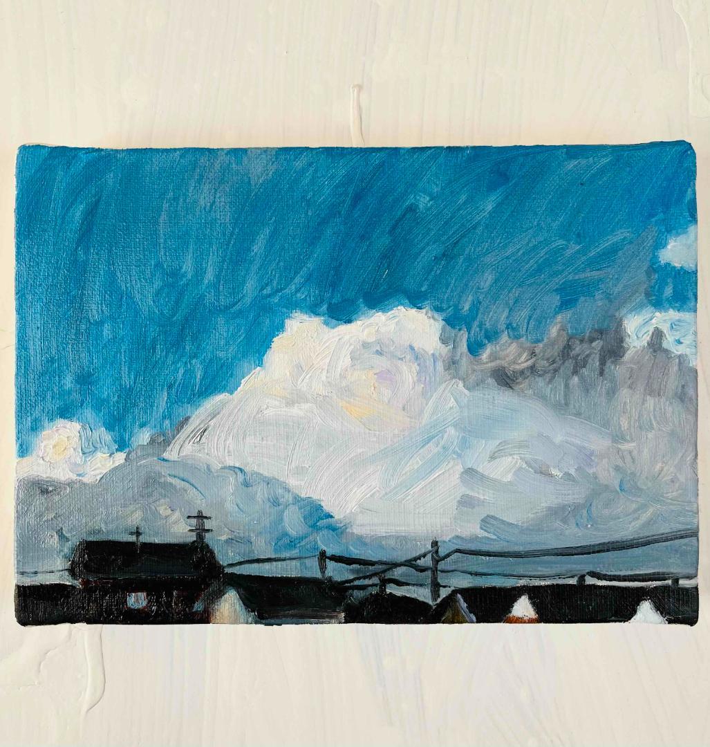 原画　油彩画「朝雲」絵画・アート・キャンバス・サムホールサイズ（16×23㎝）