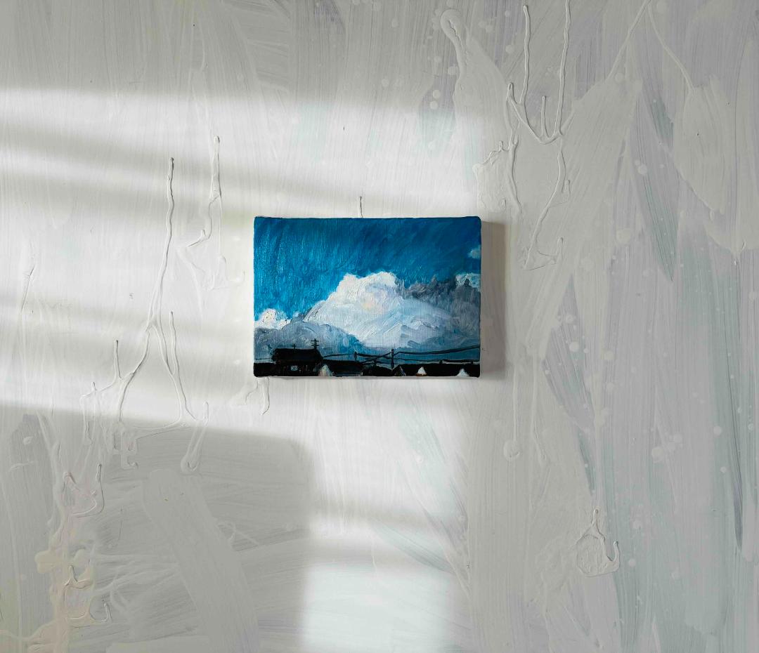 原画　油彩画「朝雲」絵画・アート・キャンバス・サムホールサイズ（16×23㎝）