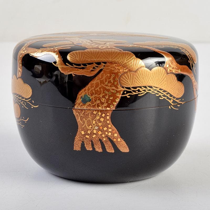 茶道具　輪島塗　一后一兆作　老松蒔絵　平棗　共布　鵬雲斎極め箱　U　R9458