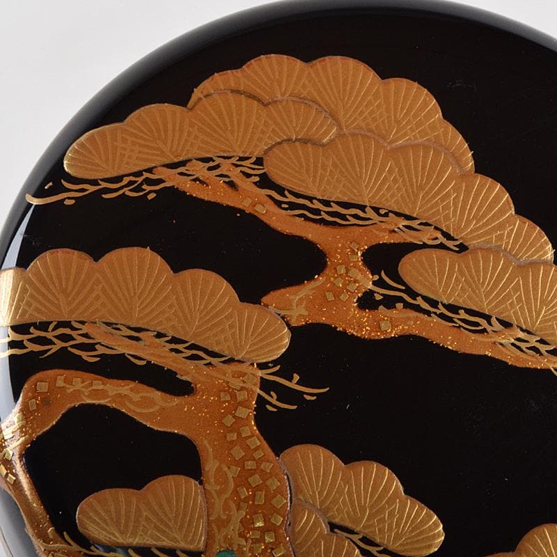 茶道具　輪島塗　一后一兆作　老松蒔絵　平棗　共布　鵬雲斎極め箱　U　R9458