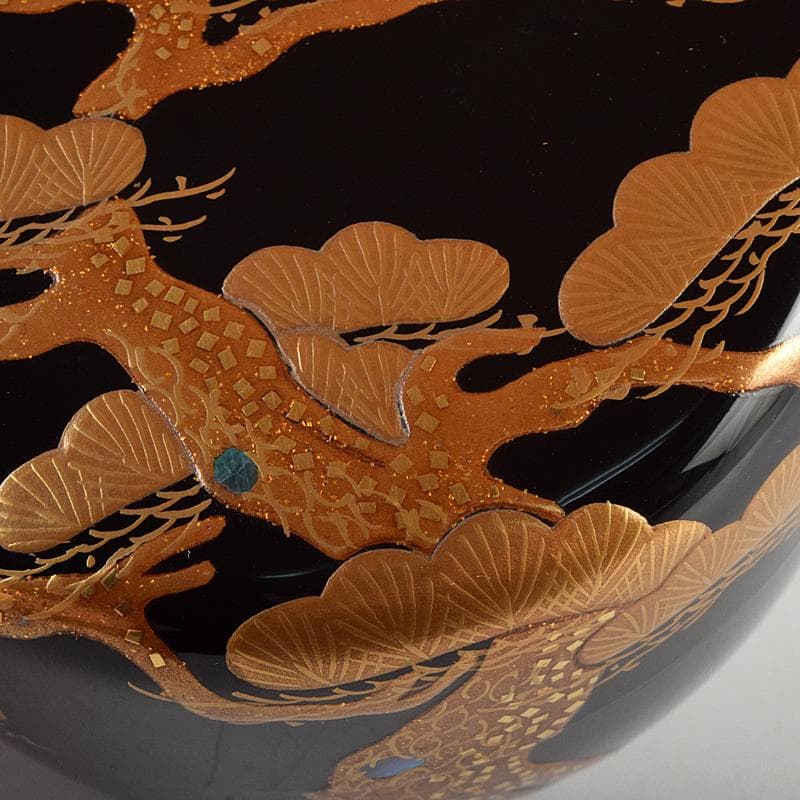 茶道具　輪島塗　一后一兆作　老松蒔絵　平棗　共布　鵬雲斎極め箱　U　R9458