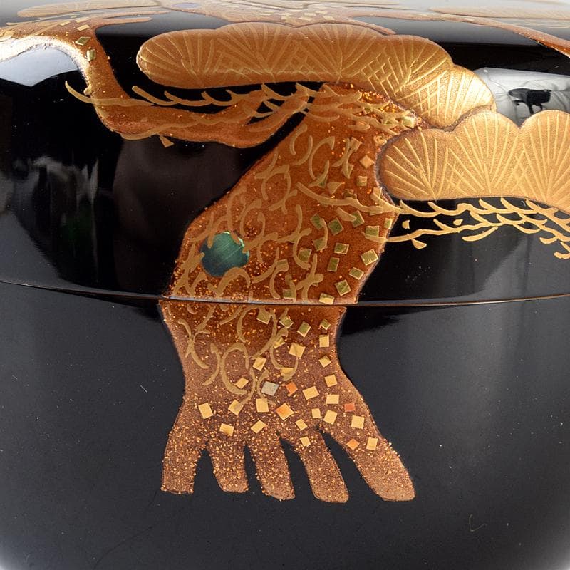 茶道具　輪島塗　一后一兆作　老松蒔絵　平棗　共布　鵬雲斎極め箱　U　R9458