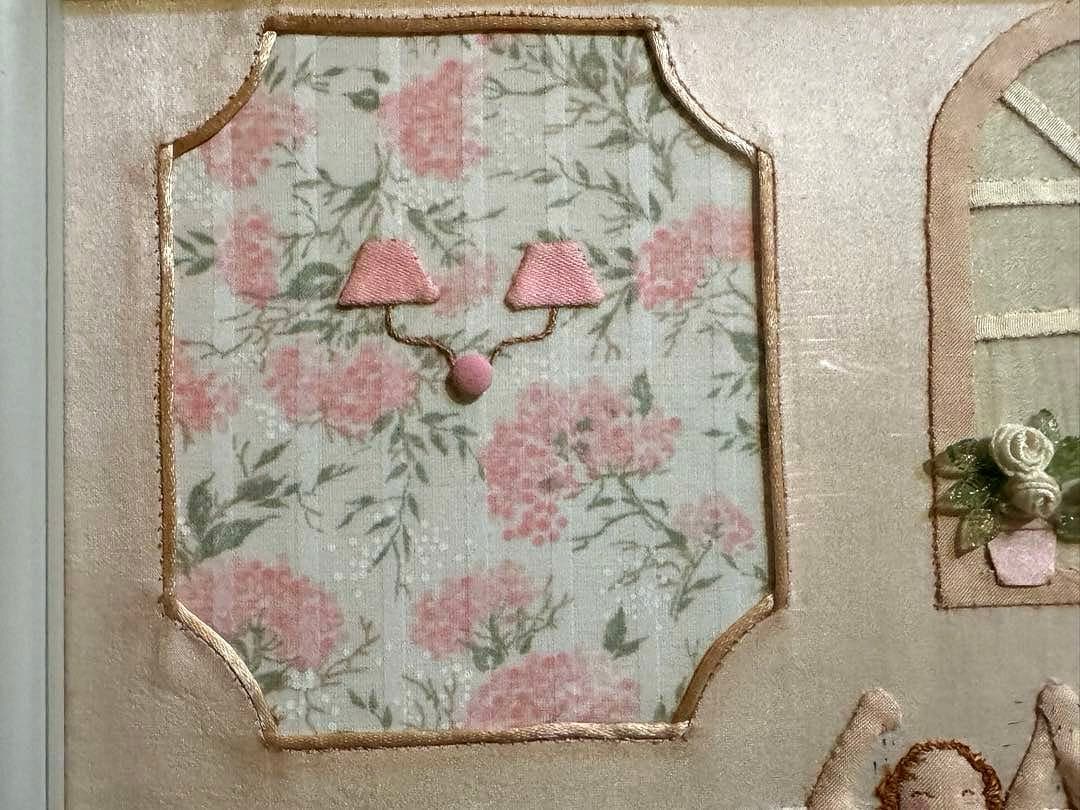 ジャクリーヌコバーン「桃色の浴室」￼ パッチワーク　額外445x 365mm