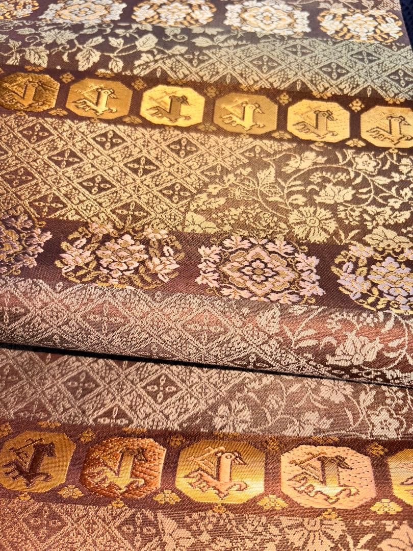 悠久の美　箔屋清兵衛　袋帯 美品 逸品 落款 箔 灰紫 お太鼓柄 正絹