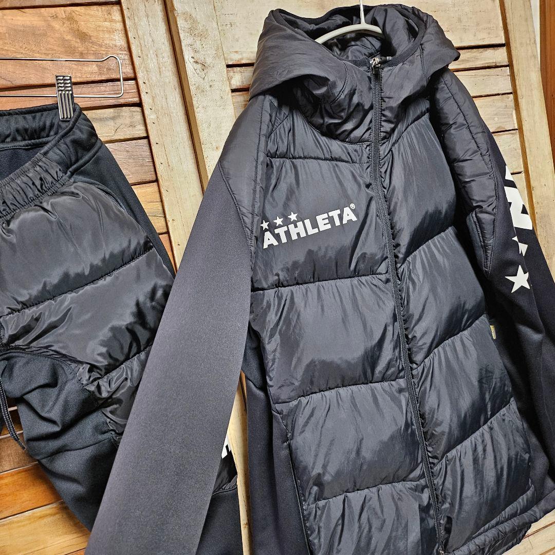 アスレタ 中綿 ウィンドブレーカー 上下セットアップ ジャケット 防寒 黒 S