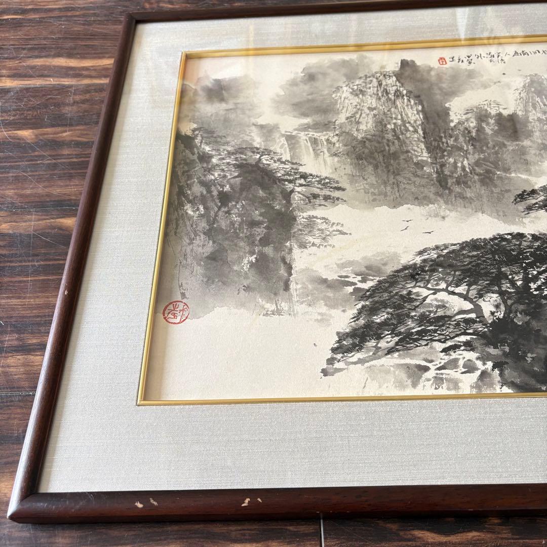 中国 張建剛  額装 水墨画 山水 Ｆ