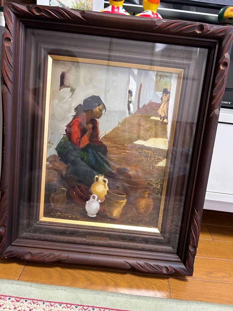 FARRE 油彩画 女性と陶器 木製フレーム