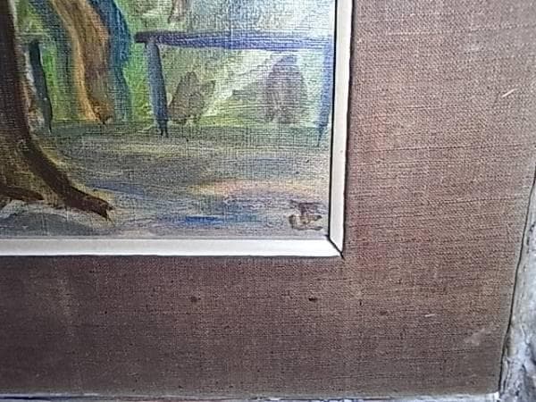 ◆【真作保証】美品 昭和31年作！山田正孝 東光会『長崎 活水稜庭より』油絵6号