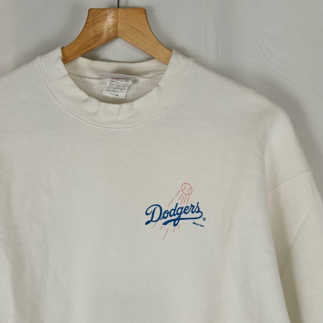 野茂英雄　ドジャース　プリント　スウェット　ホワイト　裏起毛　B4210