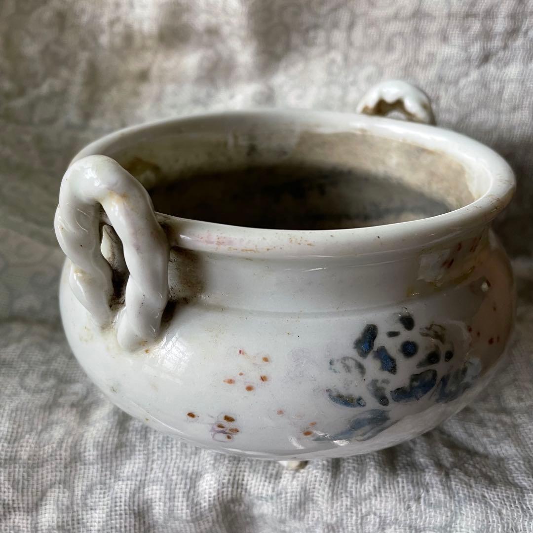 香炉　白磁　古陶磁器　骨董　アンティーク　China 三つ足　花　古玩　古美術