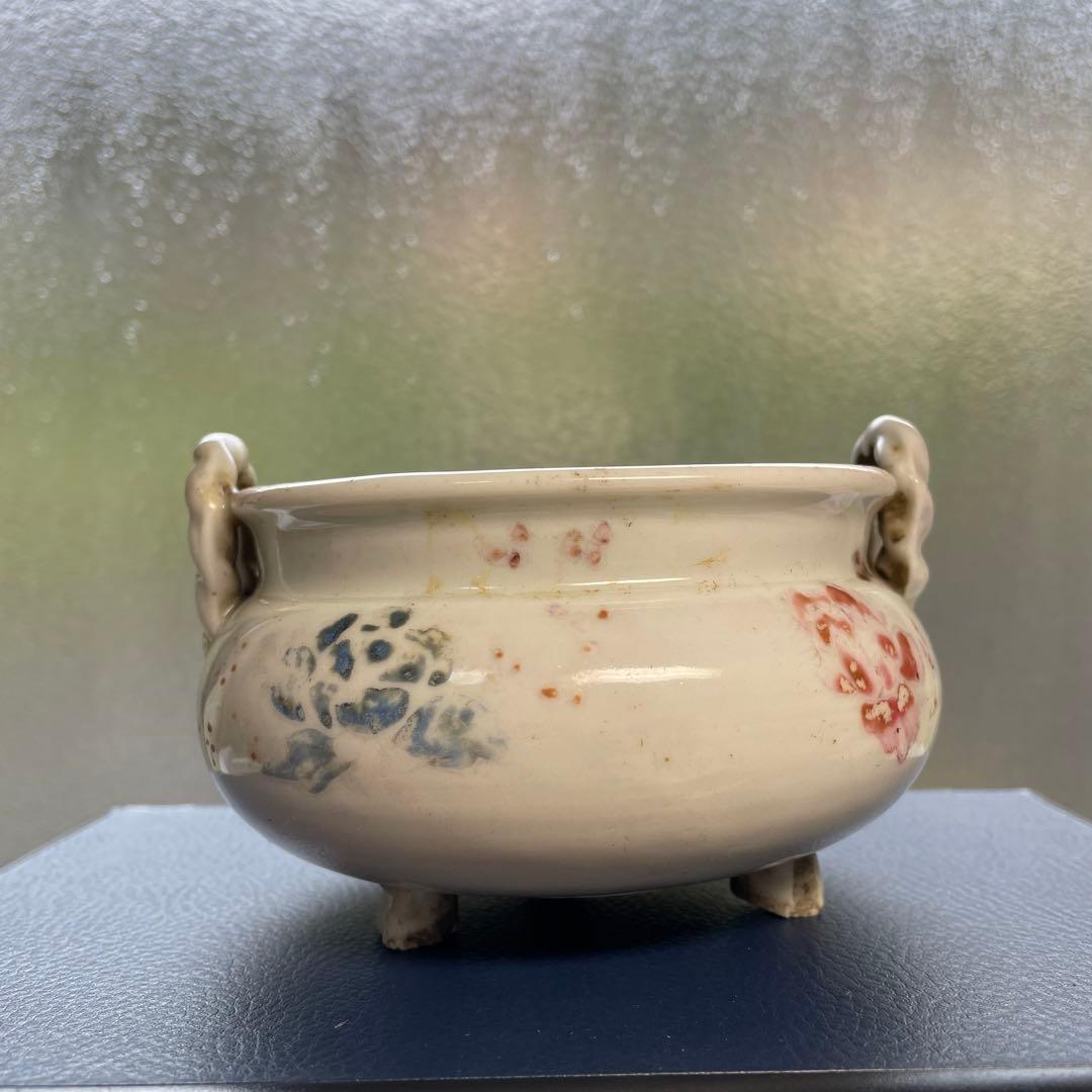 香炉　白磁　古陶磁器　骨董　アンティーク　China 三つ足　花　古玩　古美術