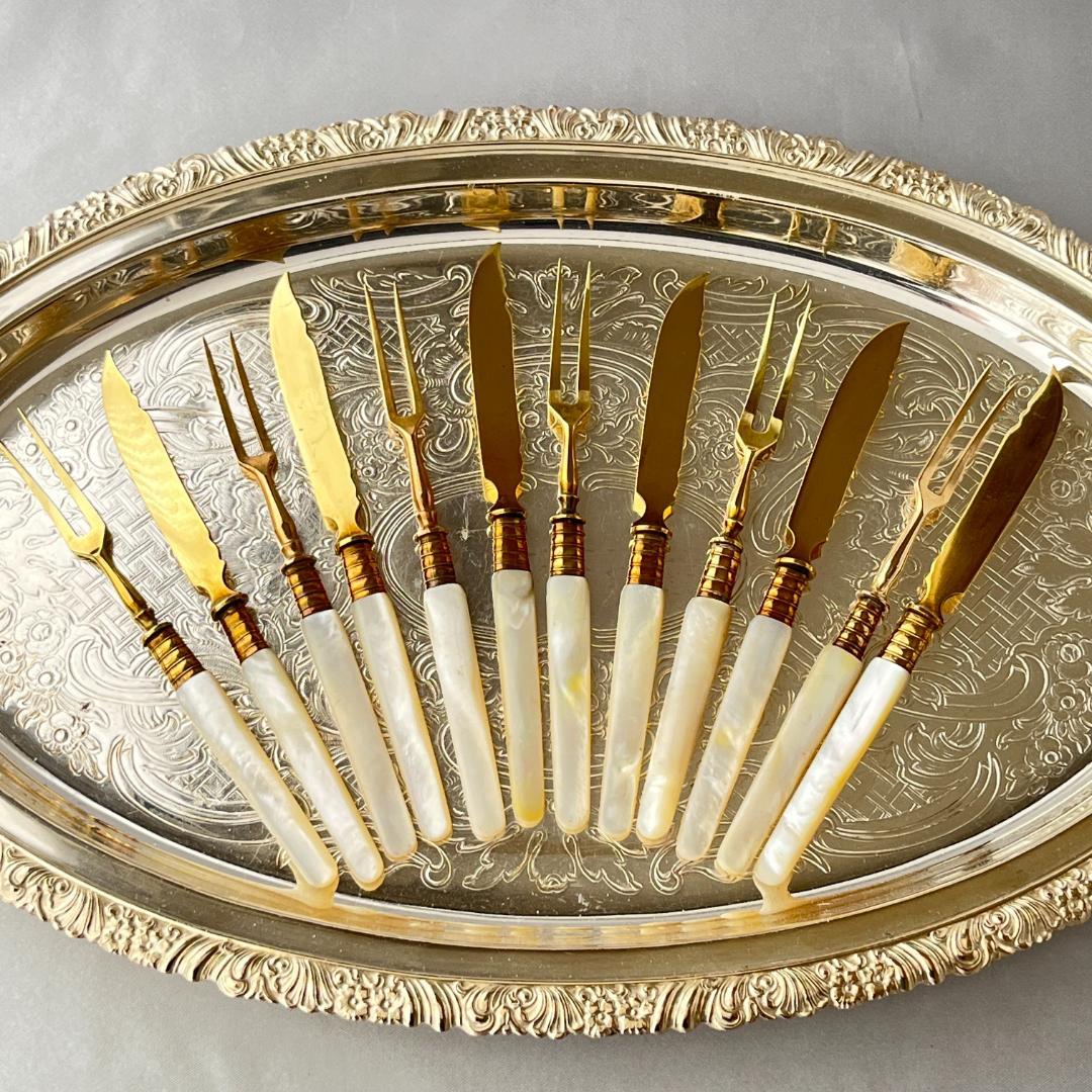 【仏蘭西】【白蝶貝】パストリーセット フォーク / ナイフ 12本