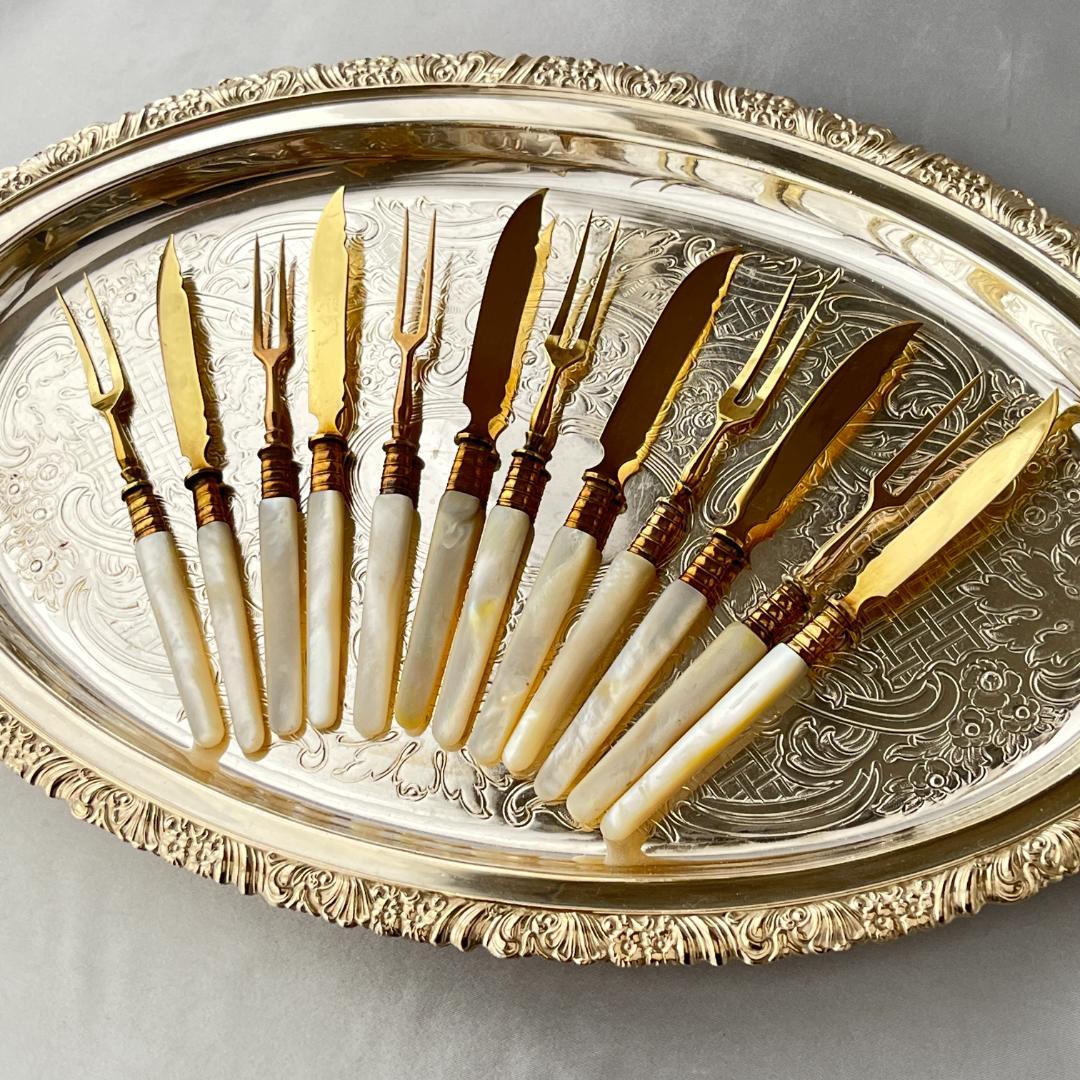 【仏蘭西】【白蝶貝】パストリーセット フォーク / ナイフ 12本