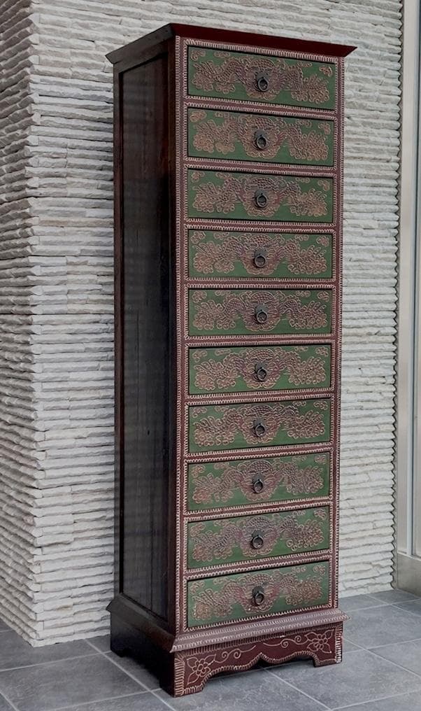 アンティーク　シノワズリ　１０段引出し　チェスト　東洋家具　唐箪笥　中国風文様
