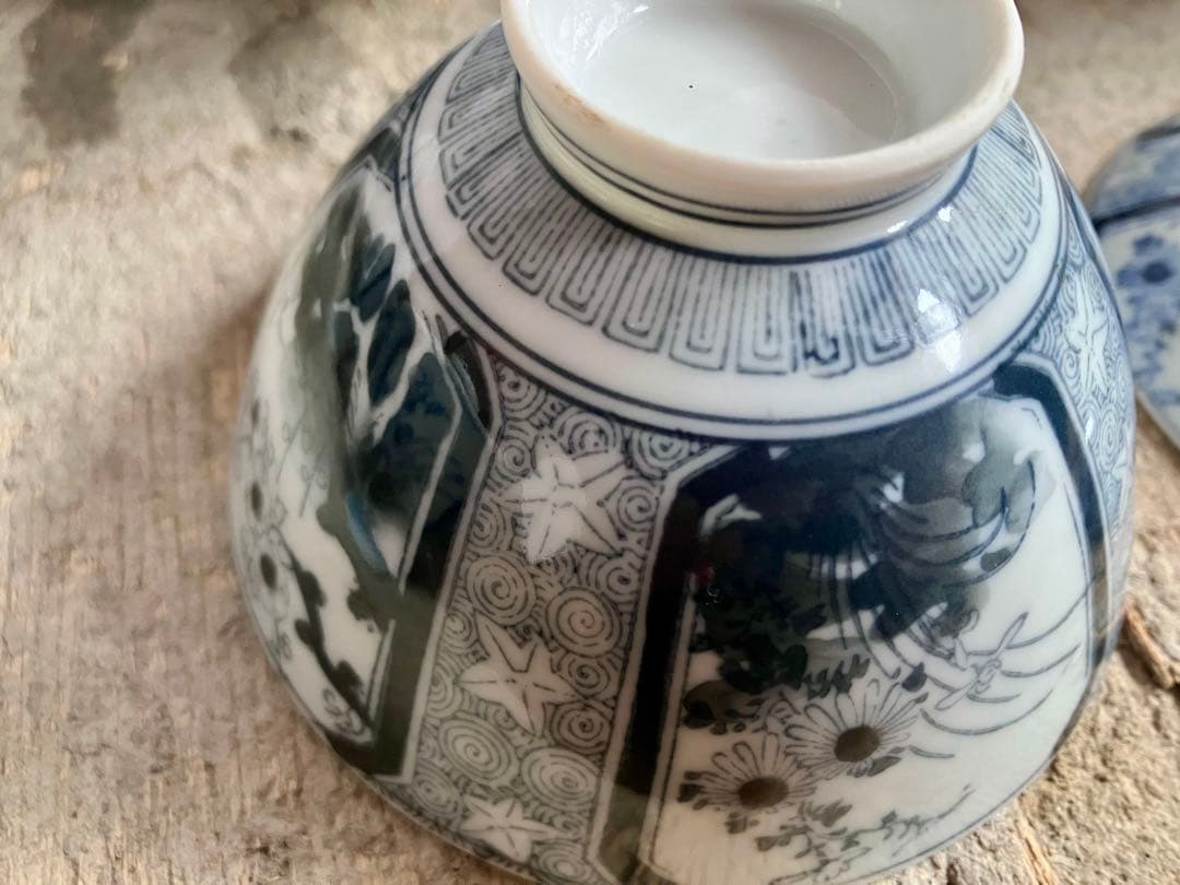 ✅古伊万里✅蓋付き椀18客/染付山水画/骨董/磁器