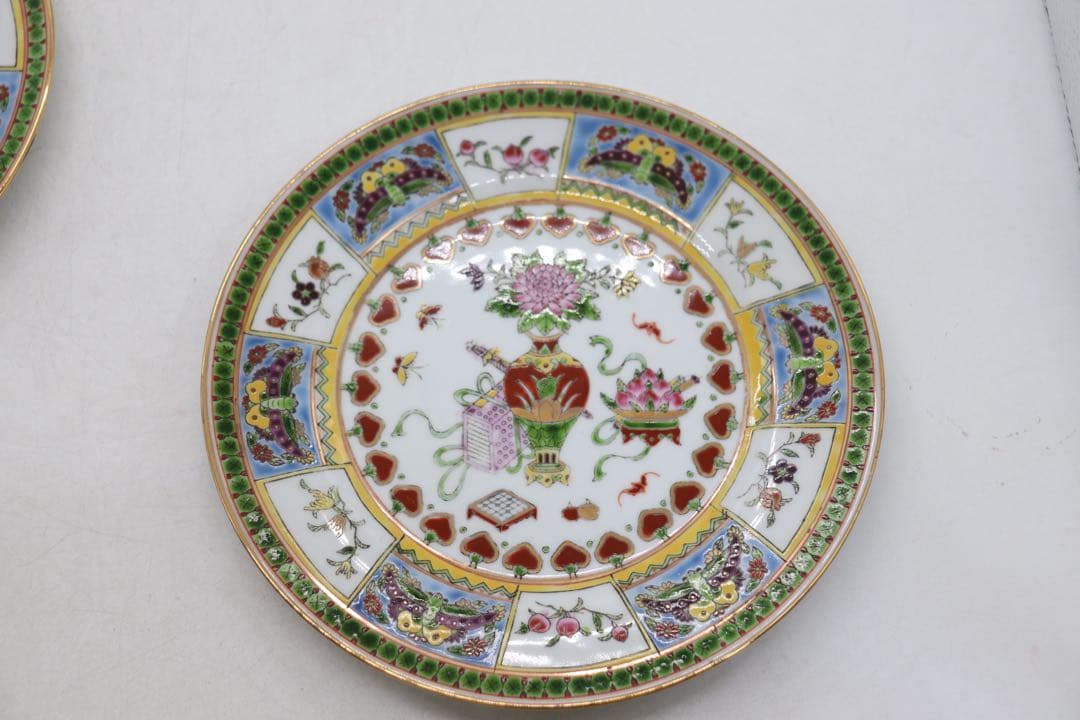 中国　1970年代　景徳鎮製　粉彩祥瑞紋大皿4点　送料込み260104