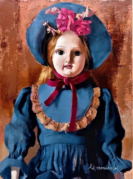 森崎幸　独立美術協会会員　タイトル「アンティークドール」　Ｐ8号　油彩　額装