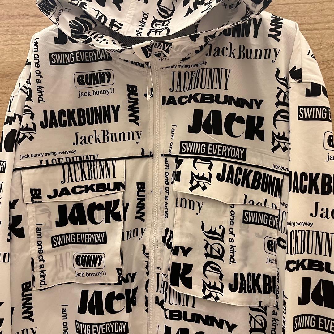 新品★24,200円 ジャックバニー フルジップフーディブルゾン ロゴ総柄 白L