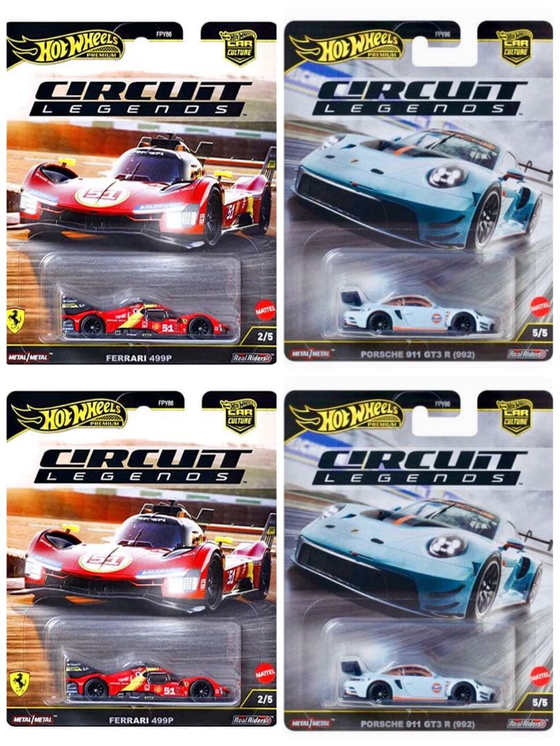 ホットウィール (4点) フェラーリ 499P×2、ポルシェ 911 GT3×2