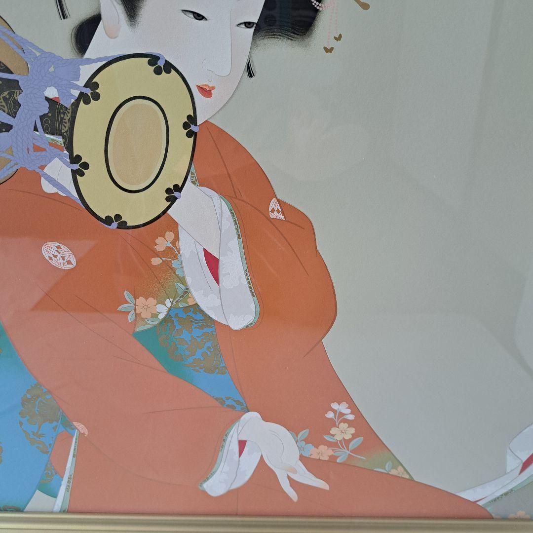 上村松園「鼓の音」シルクスクリーン 　額装