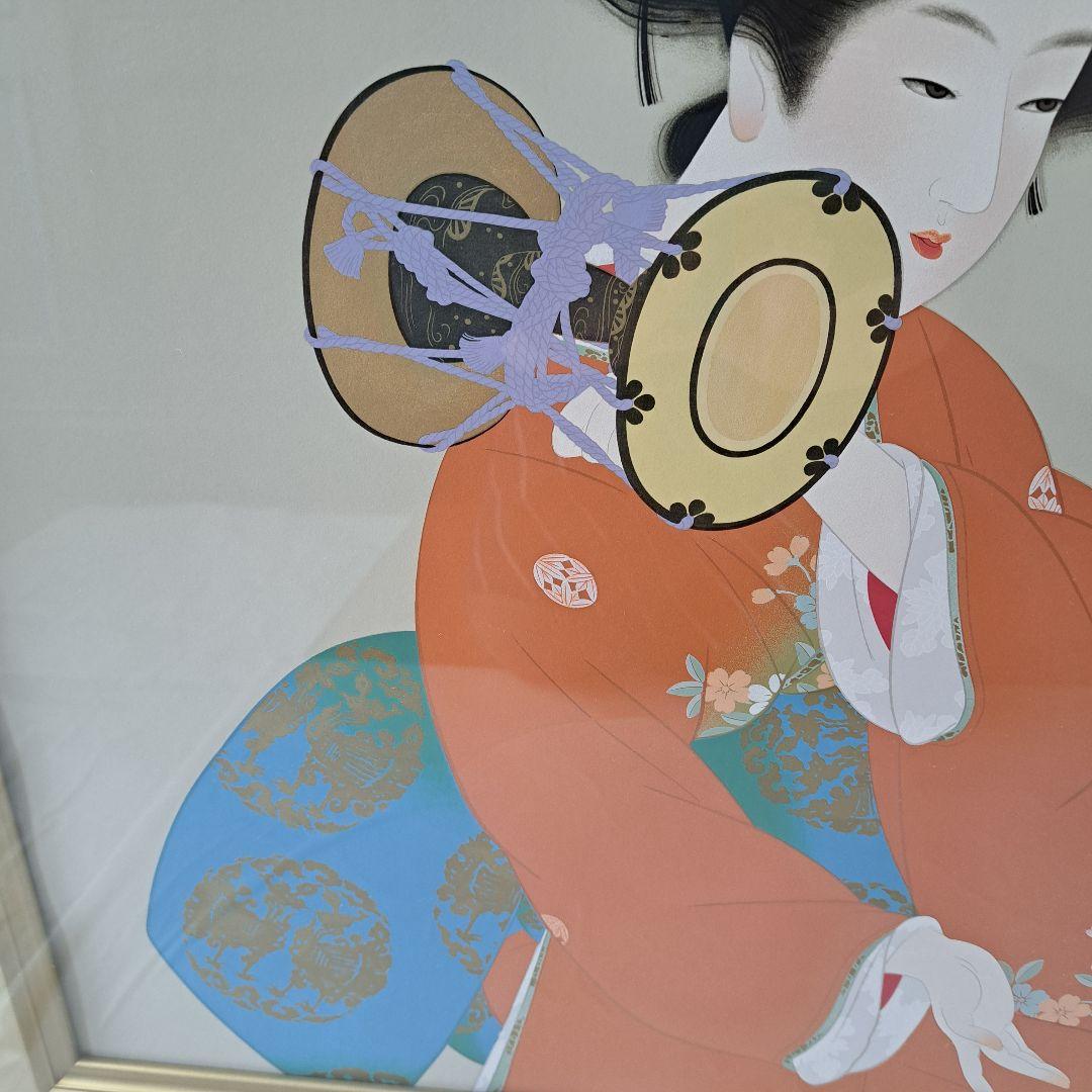 上村松園「鼓の音」シルクスクリーン 　額装
