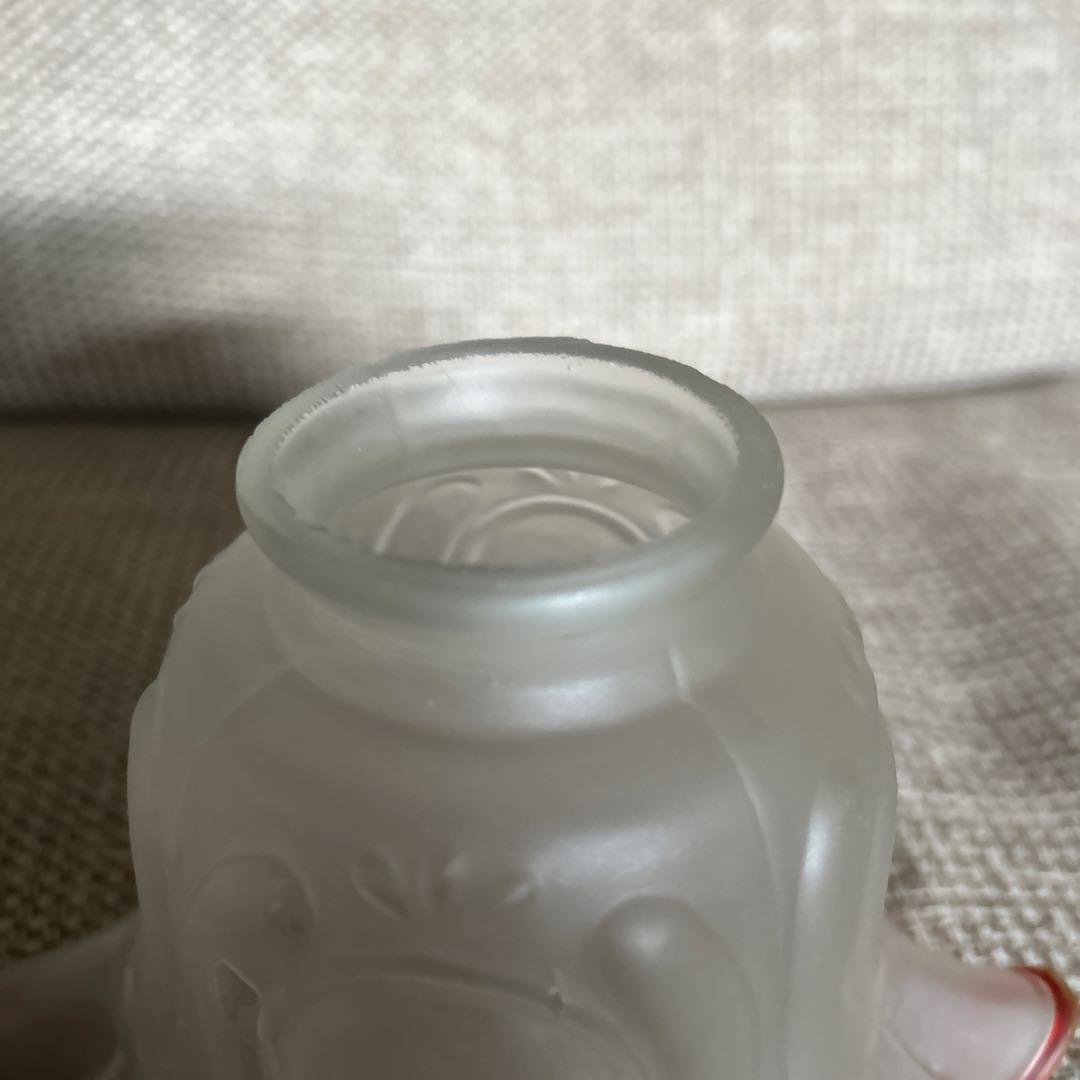 ランプシェード　フロストガラス　赤縁フリル　昭和レトロ　日本製　(14)