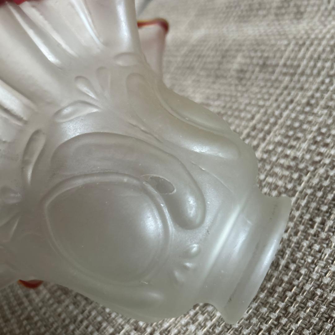 ランプシェード　フロストガラス　赤縁フリル　昭和レトロ　日本製　(14)